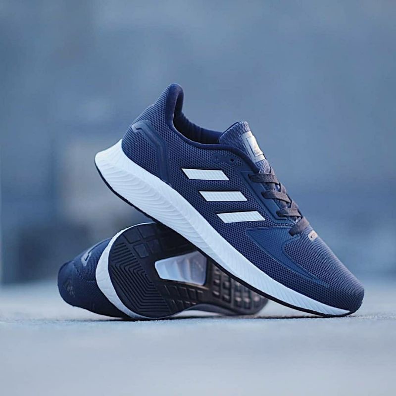 Adidas Run Falcon 2.0 Navy White 100% ORIGINAL BERGARANSI BNWB TERMURAH / SEPATU CLASSIC CASUAL FORM