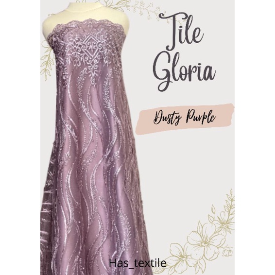 Kain Bahan kebaya Brokat Tile Mutiara Gloria Warna Dusty Purple Ungu