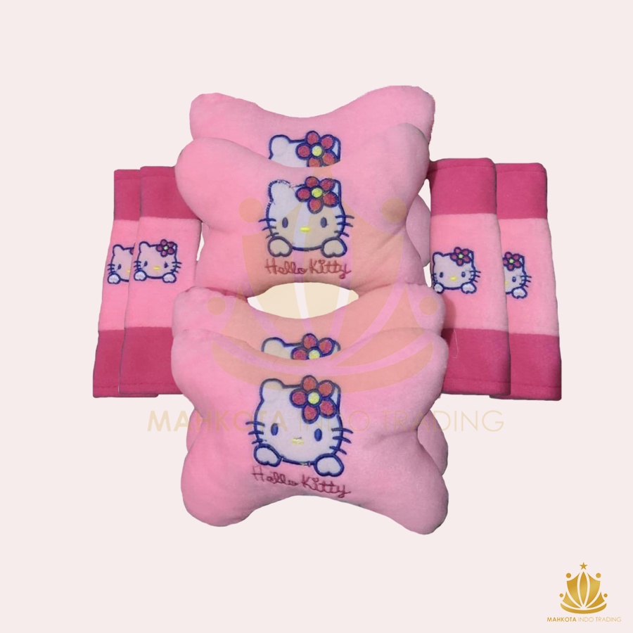 Bantal Jok Mobil hELLO KITTY Set 8 PC / Bantal Leher Mobil HK 8 PC PROMO MURAH