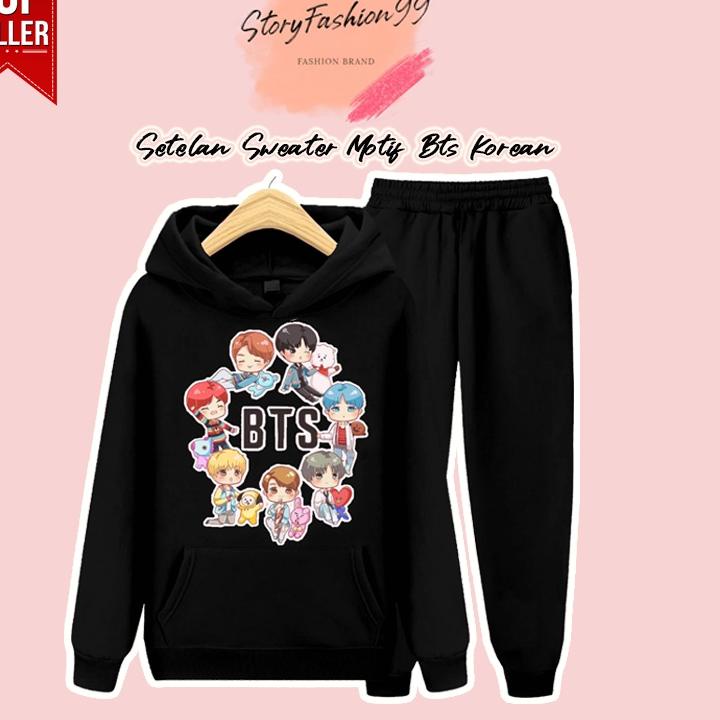 [PROMO CTB34] Setelan Sweater anak perempuan Motif BT21 / BTS Baju Setelan Sweater anak perempuan Re