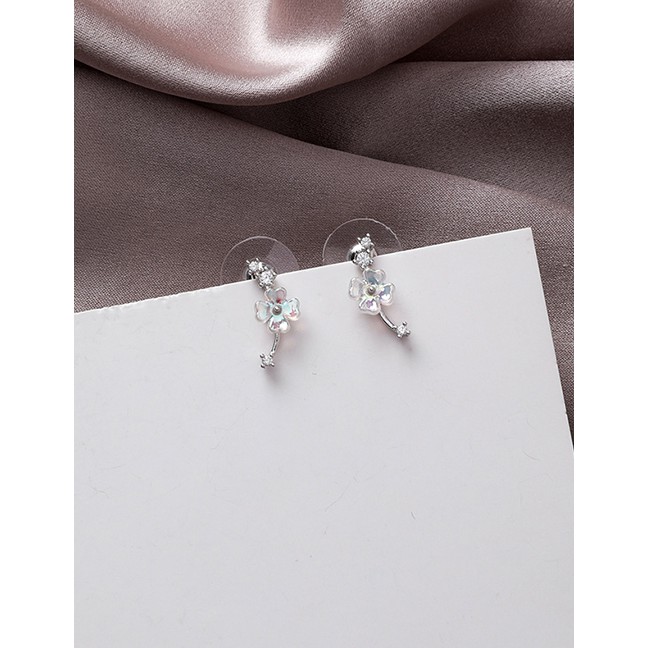 LRC Anting Tusuk Fashion 925 Silver Needle Rhinestone Flower Shell Earrings D24608