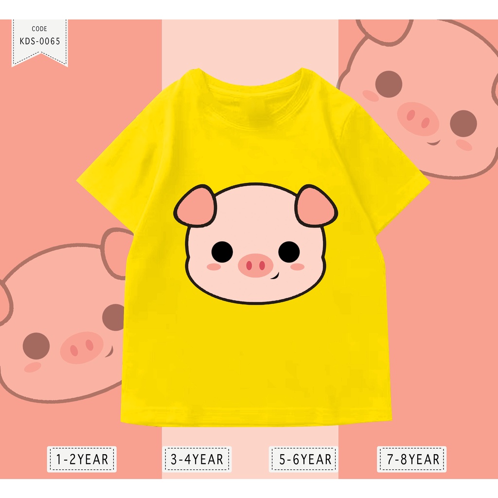 KAOS ANAK-ANAK COWOK / CEWEK UNISEX / PIG HEAD / BAHAN ADEM DAN LEMBUT