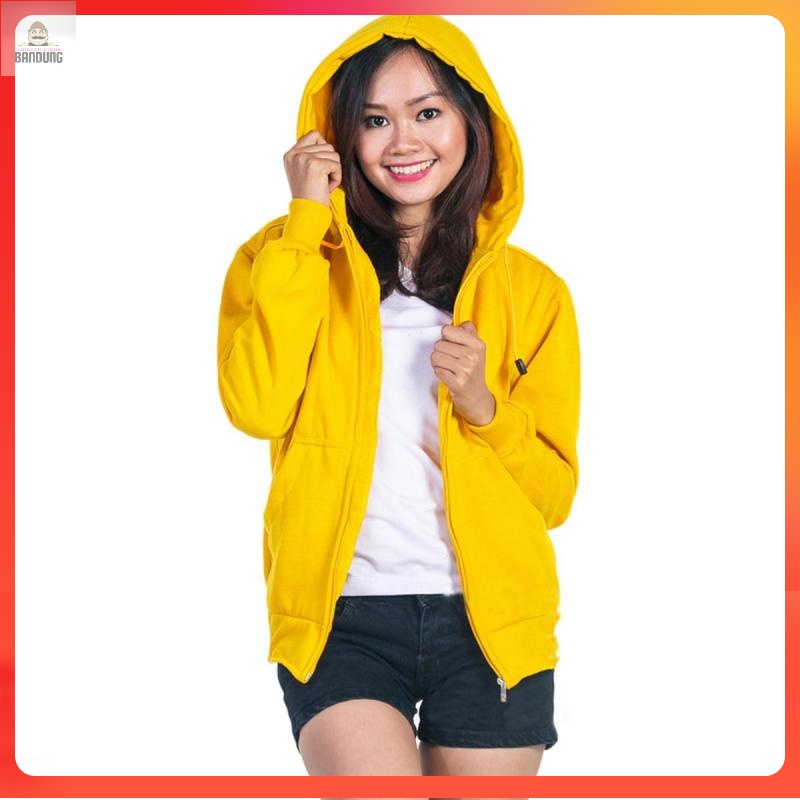 Barangsae - Jaket Zipper Hoodie Polos Kuning - Jaket Polos Kuning Pria Wanita