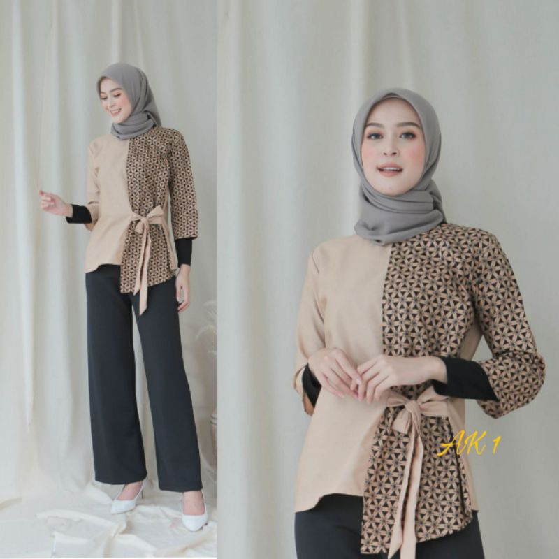 Batik wanita ASJ SA HRB026 Kenongo Kemeja Tosca Pendek-3. latte bintang