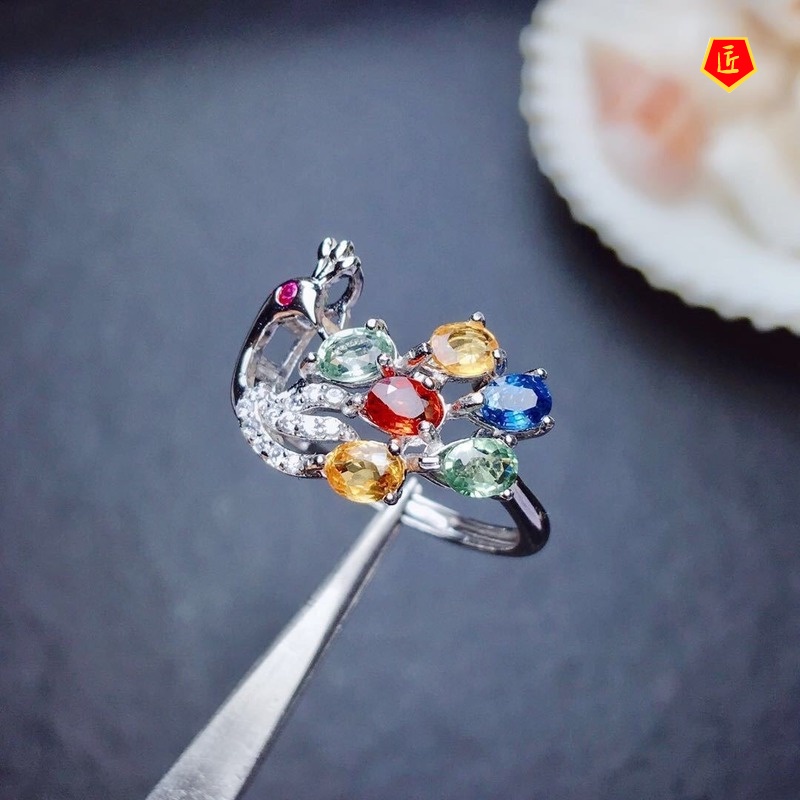 [Ready Stock]New Creative Colored Gems Ring Inlaid Natural Topaz