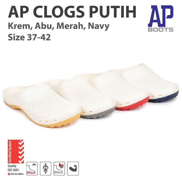 Sandal Slop AP CLOGS PUTIH Kombinasi - Sandal AP Boots Karet Anti Slip - Sandal Selop Pria AP Boots 