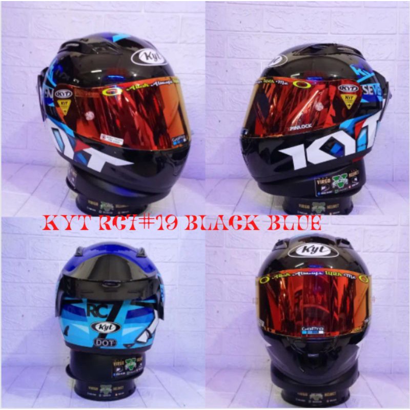 KYT HELM RC7#19 BLACK BLUE PAKET GANTENG SNI DOT
