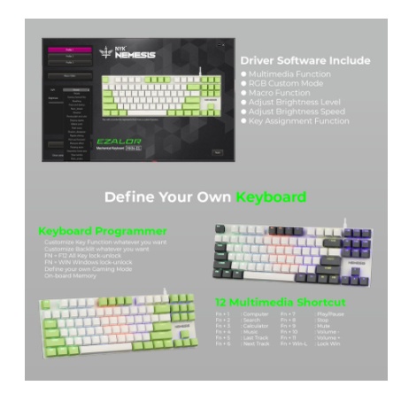 Keyboard gaming nyk nemesis wired usb 2.0 mechanical 87 keys tkl rainbow free switch ezalor mkn-01 mkn01