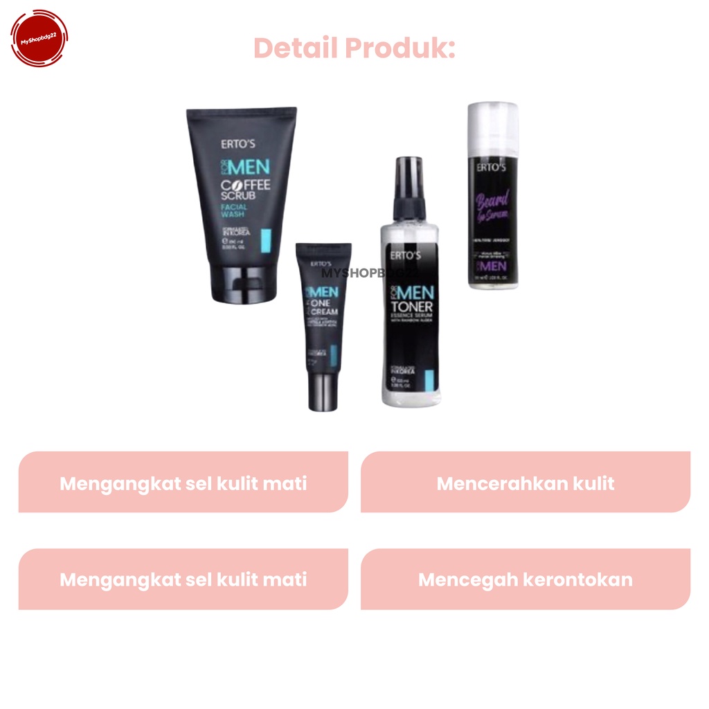 ERTOS MEN SERIES / COFFE SCRUB / ESSENCE TONER /SERUM PENUMBUH JENGGOT