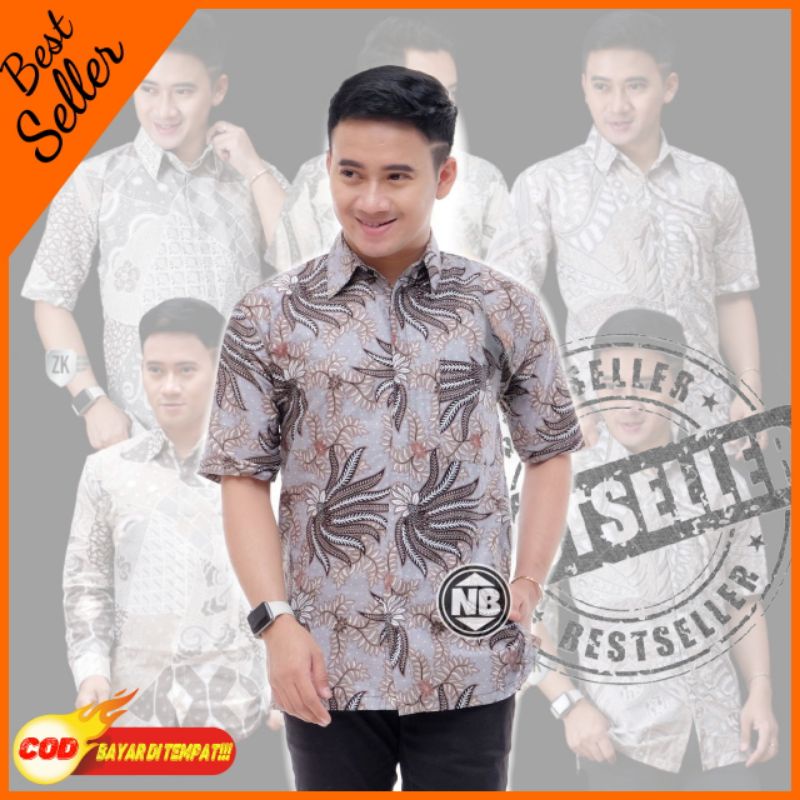 0022 Zahira Batik HRB026 Kenongo Hem Kemeja Batik Pria Lengan Pendek  Katun Primis Halus M L XL