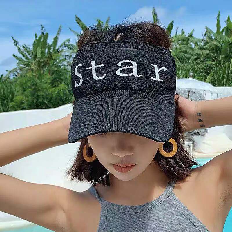 Topi Golf Tennis Rajut Katun Elastis Import Letter STAR Sun Visor Hat/Topi Olahraga Rajut Katun