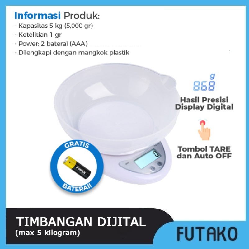 FUTAKO TIMBANGAN DIGITAL MANGKOK / Timbangan Kue Digital Electronic Dapur kitchen scale 5 kg B05