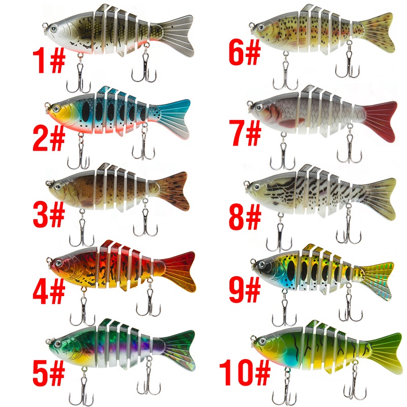 Umpan Pancing Bentuk Ikan Imitasi 7 Ruas 10 Warna 16G / 95Mm