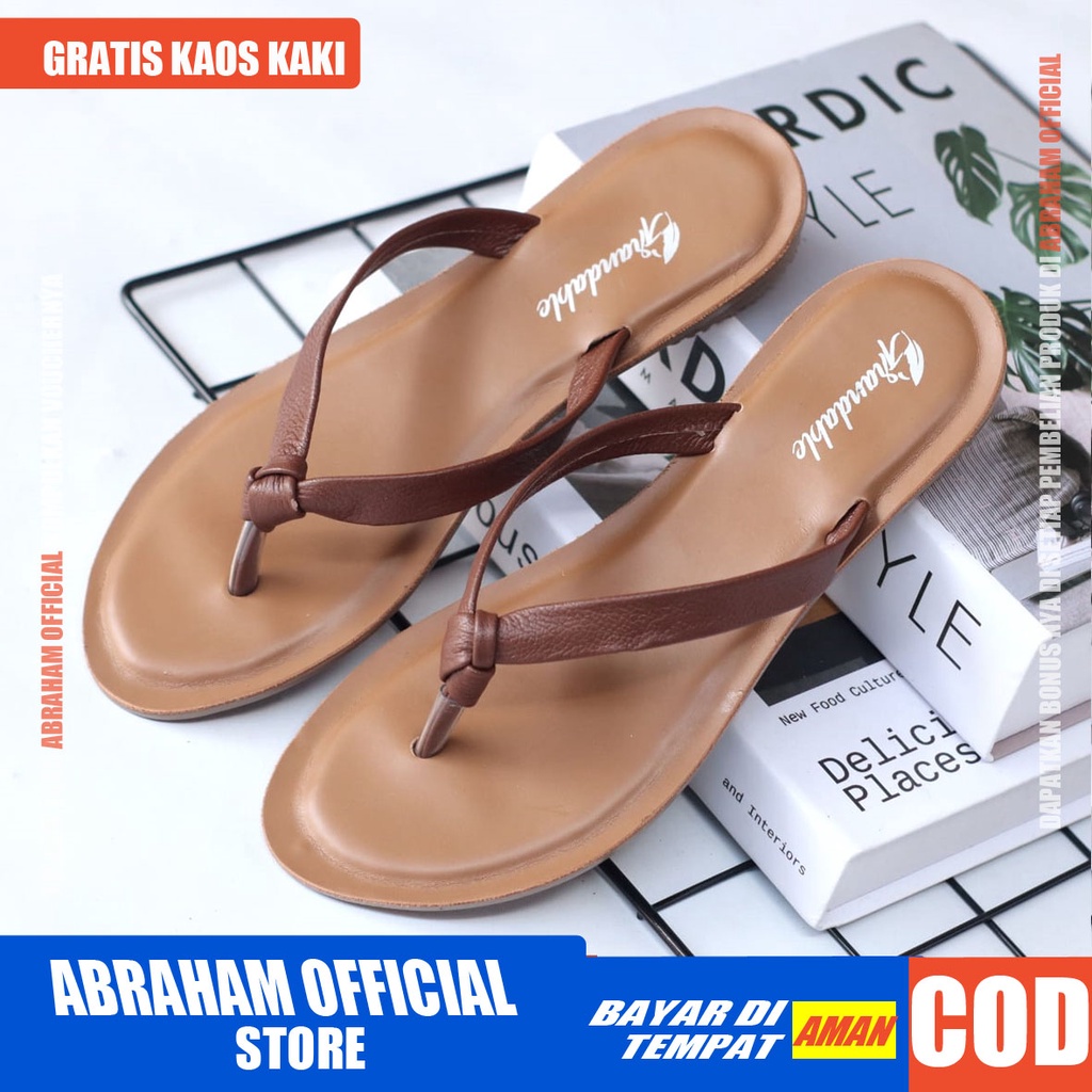 ABRHM x MONIK Sandal Kulit Wanita Papirut Sendal Japit Asli Garut Sendal Jepit Wanita Santai gaya kekinian original