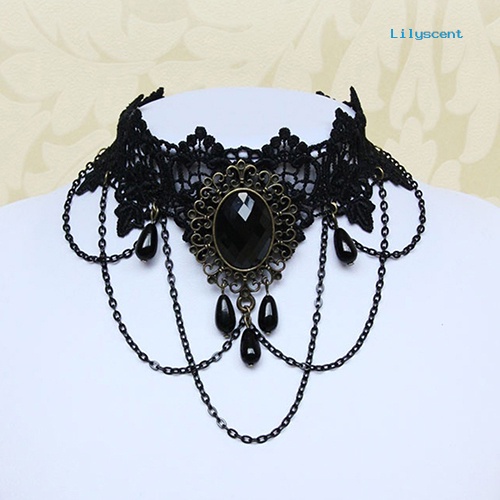 Kalung Choker Bahan Lace Warna Hitam Gaya Retro Gothic Untuk Wanita