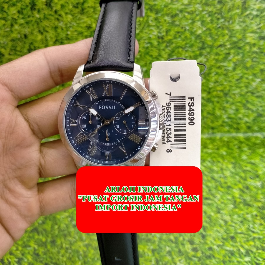 New Arrival  Jam Tangan Branded Fs4990 / fs 4990 Grant Chronograph Blue Dial Black Strap Jam Tangan 