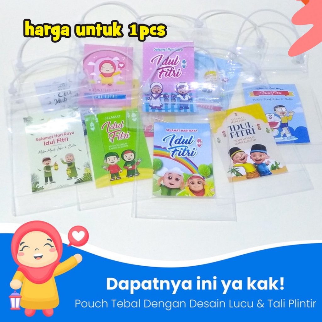 

(Harga untuk 50bj) Amplop lebaran plastik free stiker/ Angpau snack dan uang / Angpao lebaran plastik pouch bergambar lucu