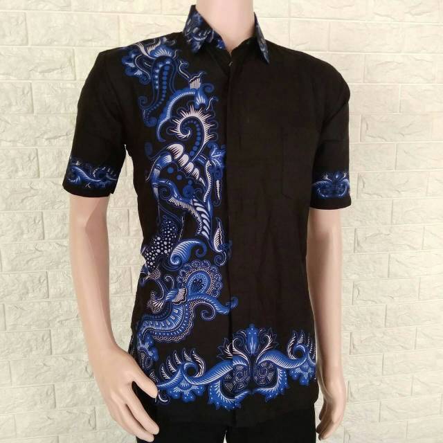 Rojo sleketeb Batik JUMBO HRB118 A Navy Biru Dongker Kemeja Batik Pria Pendek Premium Besar XXXL 3L