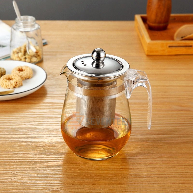 TEAPOT KACA 350ML C16 SARINGAN TEH STAINLESS TEKO TEAPOT GLASS / GELAS KECIL KACA TATAKAN BAMBU