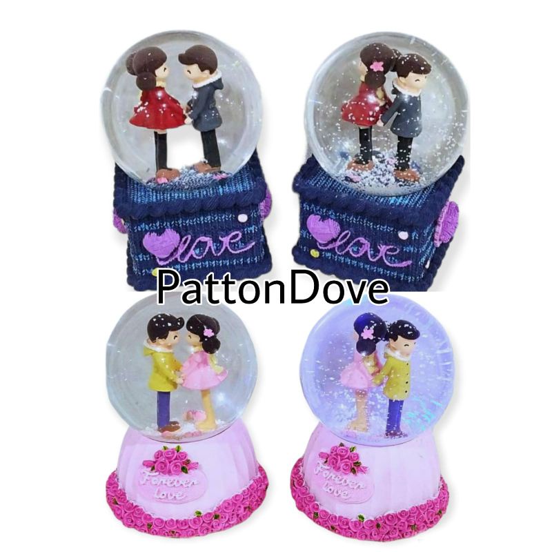 KOTAK MUSIK SNOWBALL JUMBO OTOMATIS PATTONDOVE MUSICBOX COUPLE LOVE