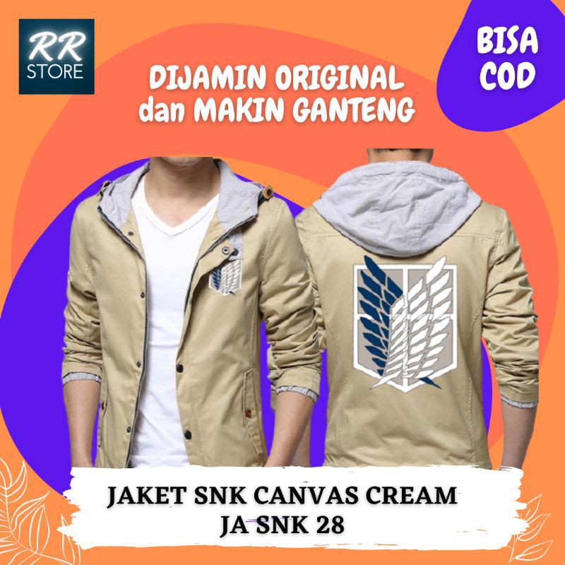 Jaket SNK Cream Attack On Titan AOT / Hoodie anime cowok cewek terbaru Jaket Survey Corps