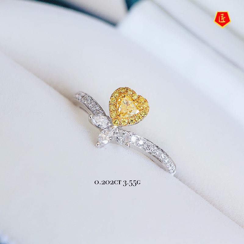 [Ready Stock]Fashion Simple Canary Citrine Heart-Shaped Ring