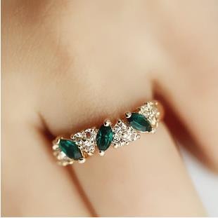 MORYMOSHI C09 Cincin Wanita Berlian Hijau Fashion Korea Murah