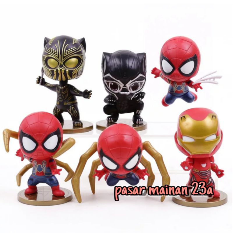 Figure avengers Iron Man Spiderman Black Panther  miniatur hiasan topper