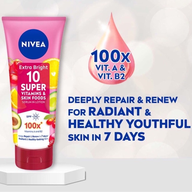 (NEW) Nivea Extra Bright 10 Super Vitamins &amp; Skin Food Serum 180ml