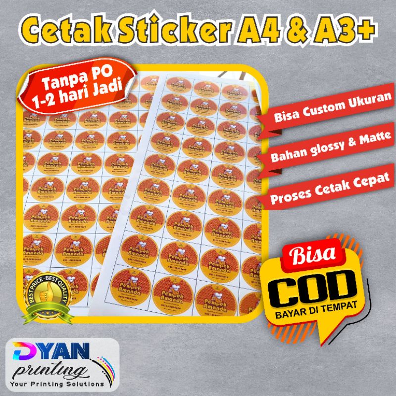 COD/BAYAR DITEMPAT CETAK STICKER UKURAN A4 &amp; A3