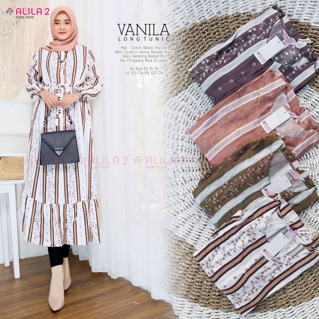 VANILA LONG TUNIK BY ALILA2 / TUNIK POLOS BERBAHAN COTTON RAYON VISCOSE IMPORT / ATASAN WANITA POLOS