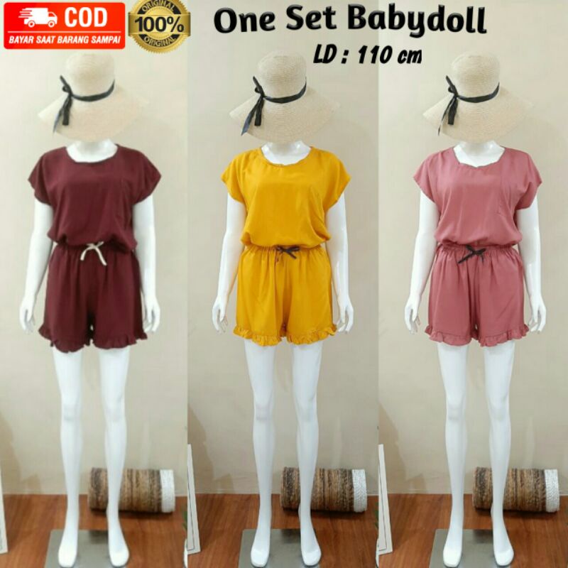 Babydoll Rayon Pendek Selutut - Pajamas Set Rayon Kekinian - Stelan Baju Tidur Wanita Celana Pendek 