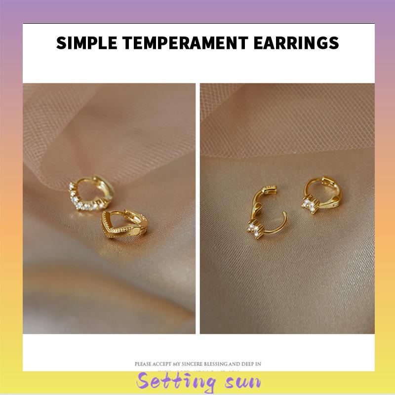 1 Pasang Anting Hoop Zirkon Mini Berlapis Emas 14K Anting Tindik Huggie Anting Tulang Rawan TN