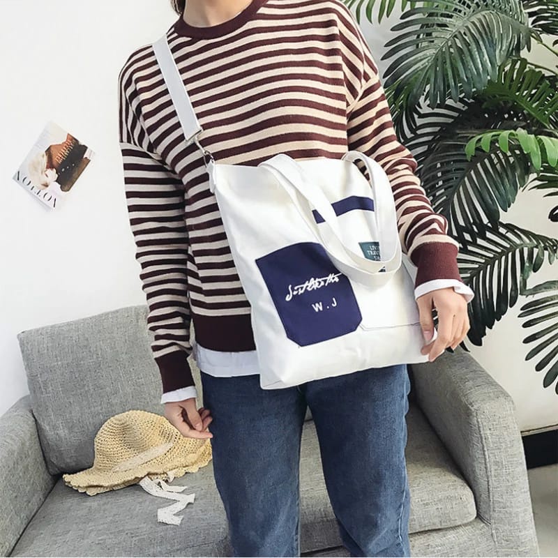 Twenty Bag - Tas Tote Bag Wanita Resleting Terbaru 2022 Aesthetic Kekinian Motif Carakter LIVING POP Korea Style Multifungsi