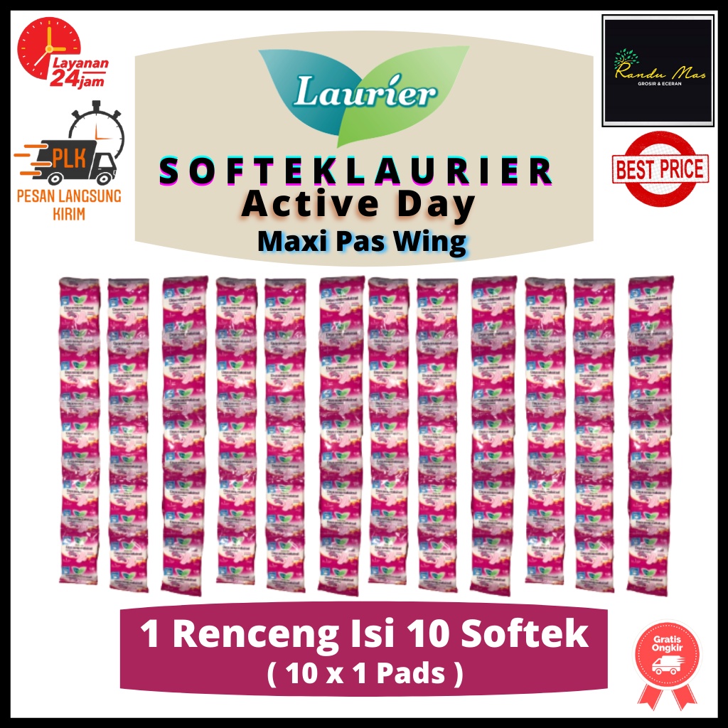 Laurier Active Day Pembalut Maxi Pas Wing Isi 10 Pads Softex Laurier Renceng Softek Wanita Daya Serap Maksimal Original Ekonomis