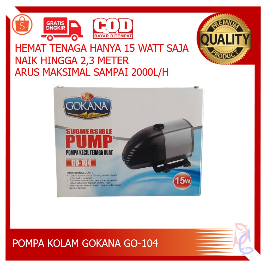 POMPA AIR KOLAM IKAN GOKANA GO104 NAIK 2,3M POMPA FILTER AQUARIUM POMPA CELUP POMPA AIR HIDROPONIK