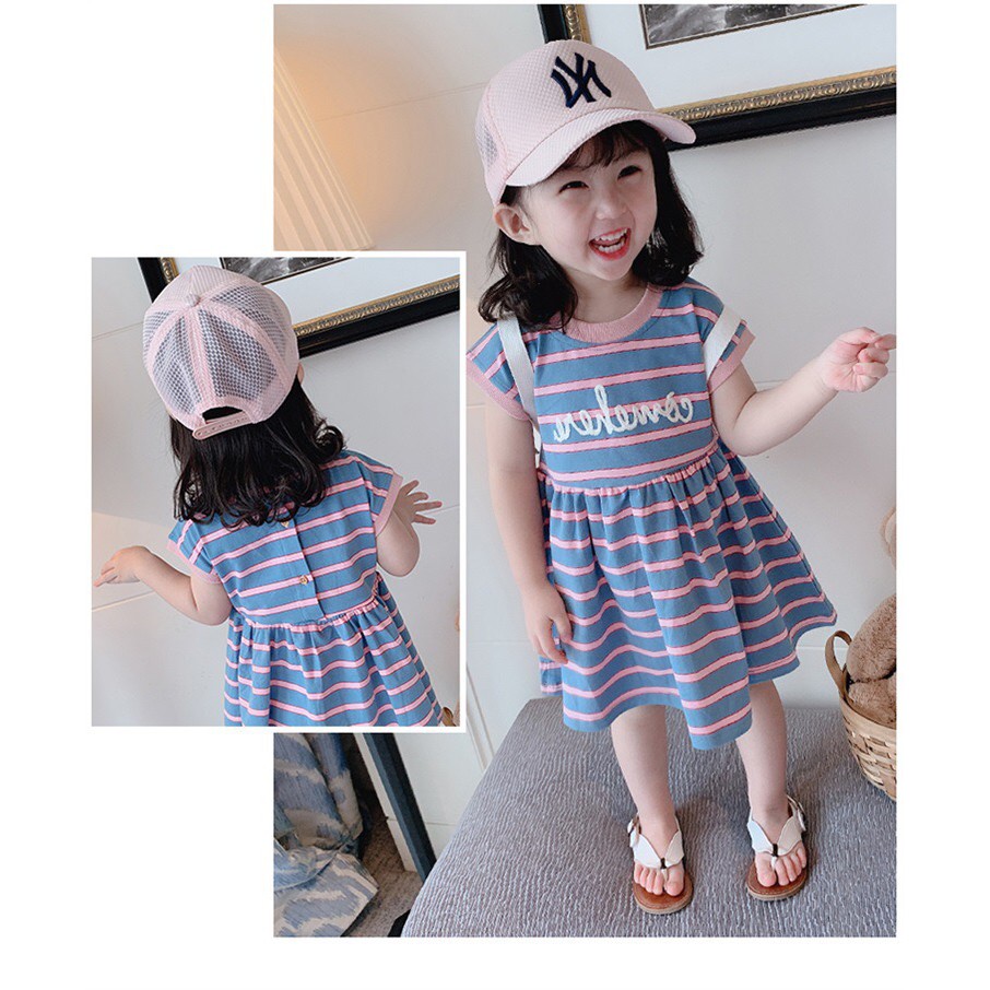 Baju Dress Anak Perempuan Cewek Dress STRIP PELANGI korean style