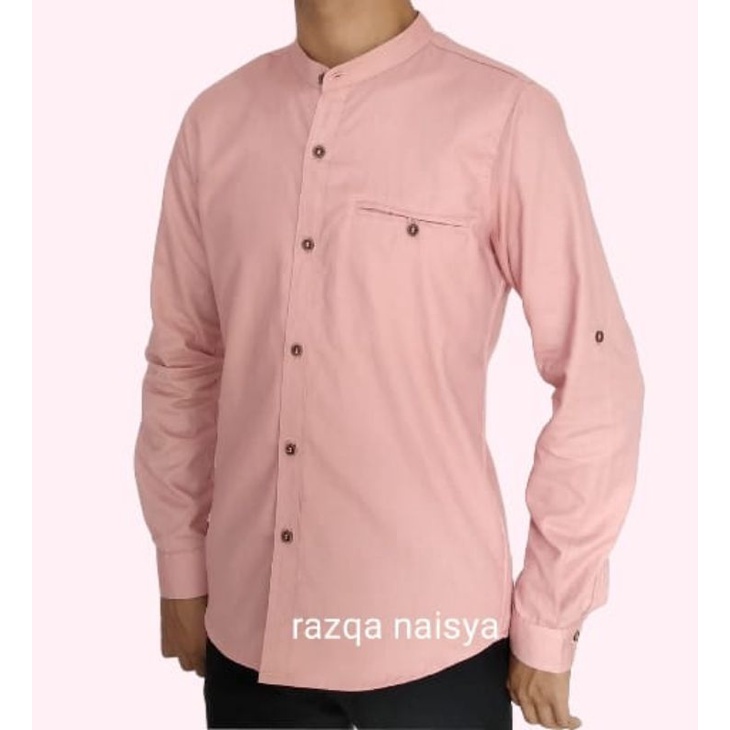Kemeja Pria Dusty Pink Casual / Atasan Kemeja Cowok out fit / Kemko Pria Pink Salem Panjang