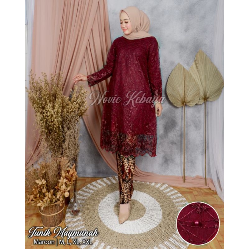 COD / SET KEBAYA MODERN / SETELAN KEBAYA MODERN / SETELAN KEBAYA BROKAT / ATASAN KEBAYA SAJA / KEBAYA BROKAT / KEBAYA BRUKAT / KEBAYA PESTA / KEBAYA WISUDA / TUNIK / TUNIK BROKAT / TUNIK TULLE-Set Marun