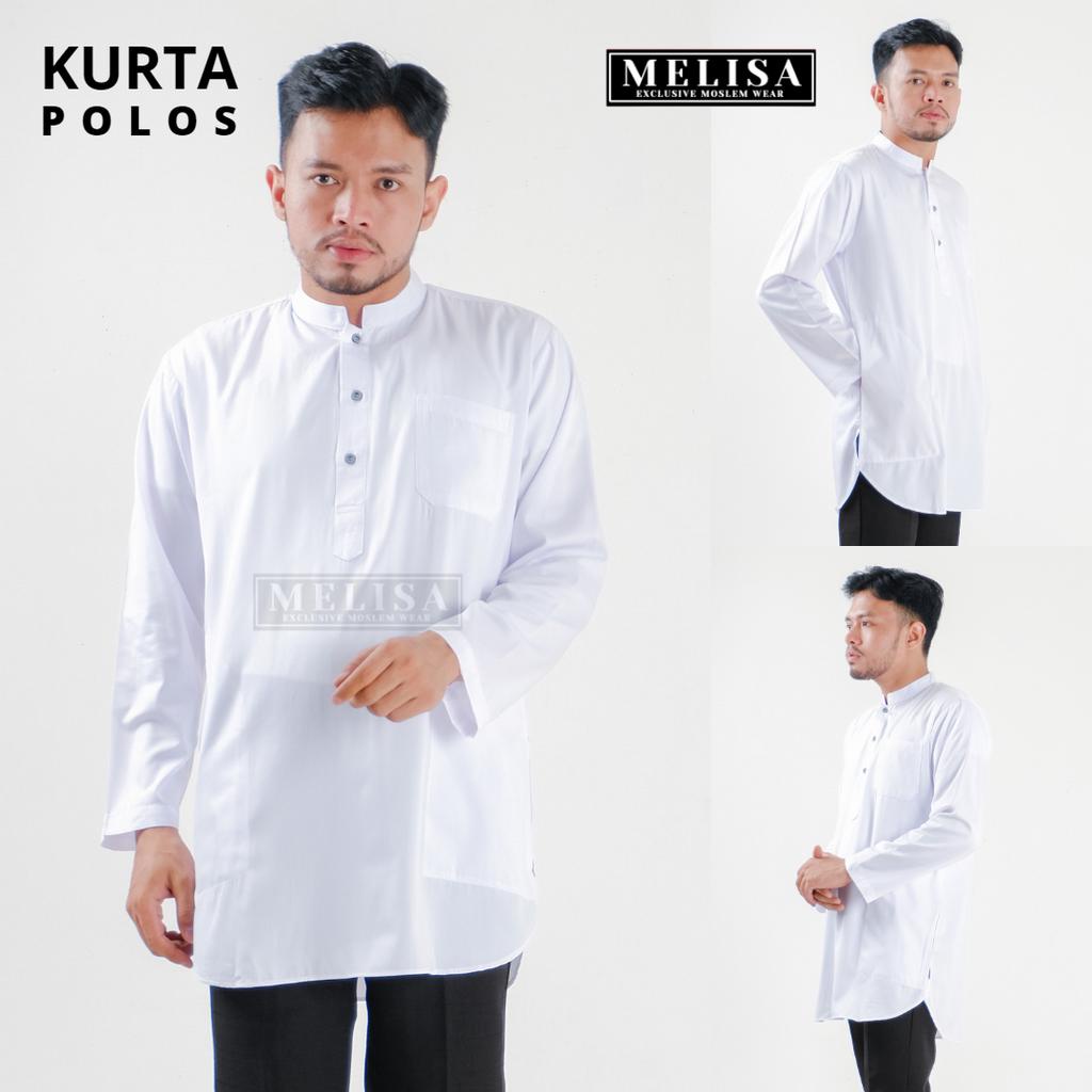 Baju Koko Kurta Lengan Panjang Baju Koko Fashion Muslim Pria Dewasa Terbaru Bahan Katun Tesla Premium Baju Koko Pakaian Muslim Pria-Warna Putih Polos