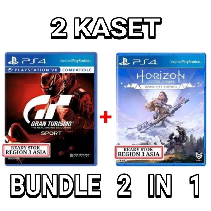 Gran Turismo + Horizon Zero Dawn PS4 Kaset Playstation PS 4 5 Granturismo HZD Zero Down bundel bundle 2 in 1 megapack mega pack reg 3 region asia bundle hits