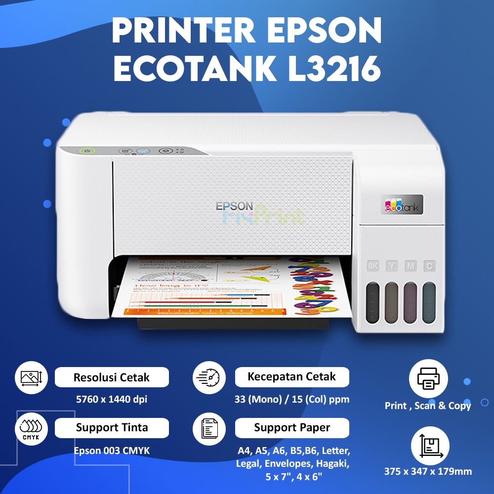 Epsn Printer L3216 Ecotank Printer Scan Copy All In One New White Body