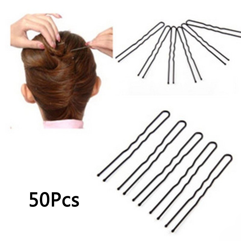 [COD / YANKUN] 50 pcs bergelombang u-berbentuk klip rambut klip pasir jepit rambut hitam 6 cm