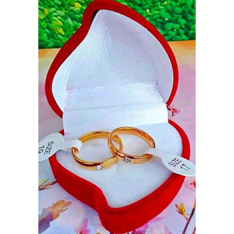 Cincin titanium couple / tunangan mata satu warna kuning termurah