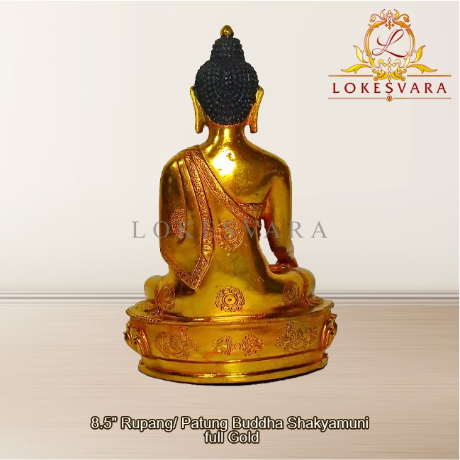 Patung Rupang Arca Logam Buddha Shakyamuni 8.5inch Full Gold