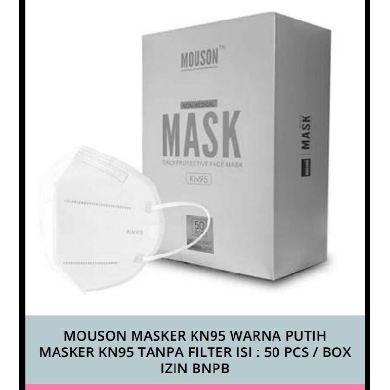 djgemsstone Masker kn95 Mouson 5ply 1dus isi 50 masker kn95  nyaman di pakai dapat menyaring Virus