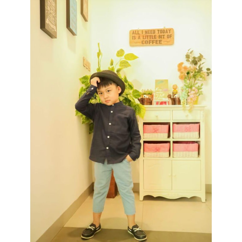 Yobebee Kemeja Linen Anak Laki Laki Tangan Panjang Usia 2 3 4 5 6 Tahun Baju Atasan Kids Polos Model Casual Formal Koko Chiangi Shirt Couple Kembaran Anak dan Ayah