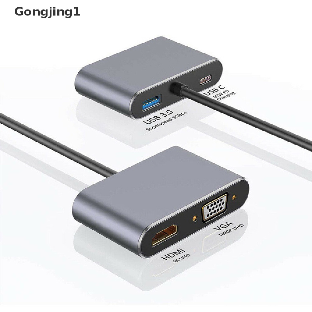 Gongjing1 Adapter Charger Pd 4 In 1 Usb Tipe-C Ke Hdmi 4k Vga Usb 3.0 Fast Charging