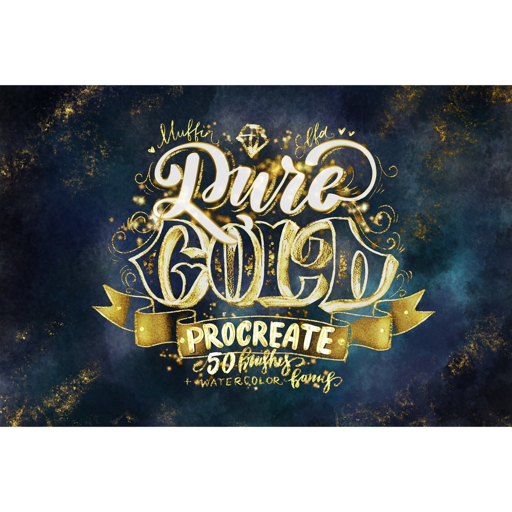 Procreate Brush - Pure Gold Procreate Brushset with Paper Textures &amp; Color Palette