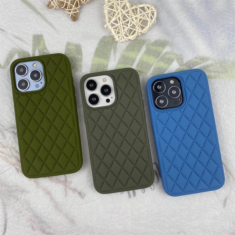 Soft Case Silikon Motif Jarum Pinus Belah Ketupat Hijau Untuk IPhone X XR XS MAX 11 12 13 Pro MAX